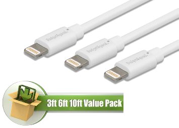 BudgetampGood 3610ft 3Pcs Strengthened Lightning to USB CableExtra Long ChargeampSync Data Cable Cord Wire for iPhone 6s Plus 6Plus 5s 5c 5 iPad Air mini 4 5 with Lifetime Guarantee White