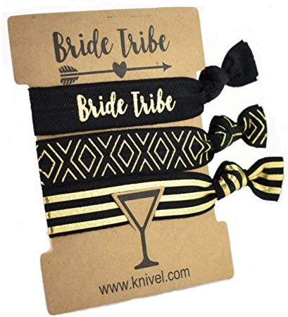 Knivel Set of 10 Bride Tribe Hair Ties and 1 Bride to Be Hair Tie | 11-Pack of Carded Elastic Hair Band Sets | Team Bride Gifts for Bridesmaid Proposal Box | Bridesmaids Bachelorette Party Favor