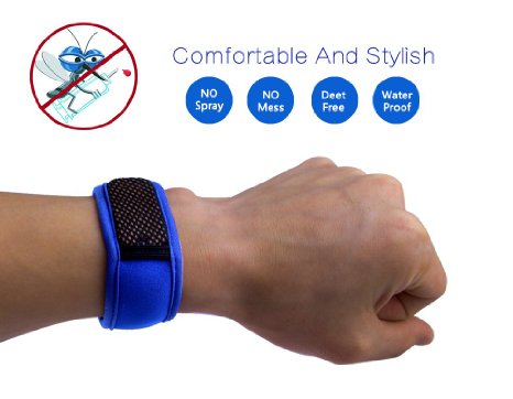 pureGLO Mosquito Repellent Bracelet - Natural Bug Insect Repellent Bands with 4 FREE Refills - Deet Free Non Toxic Safe Indoor Outdoor Pest Control Protection Wristband for Babies Kids Adults(Blue)