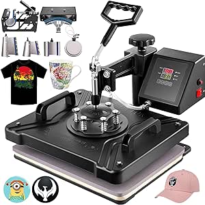 VEVOR Transferpresse Hitzepresse 38x30cm Textilpresse T-Shirt Heat Press 360 Grad Schwenkbar DIY Mulitifunktional Sublimation Wärmepresse mit Digitaler LED-Temperatur- und Zeitcontroller (8 in 1)