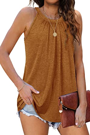 Sieanear Tank Top for Women Summer Halter Tops Pleated Sleeveless Cami Shirts