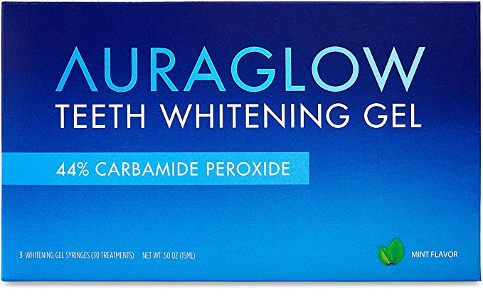 AuraGlow Teeth Whitening Gel Syringe Refill Pack, 44% Carbamide Peroxide, (3x) 5ml Syringes, 30+ Treatments