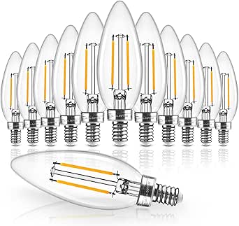 Hizashi Candelabra LED Light Bulbs 40 Watt Equivalent, E12 Base Chandelier Light Bulbs 2700K Soft White, Dimmable LED Candelabra Bulbs, B10, 90 CRI, 4W, 450LM, UL Listed, 12 Pack