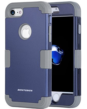 iPhone 7 Case , BENTOBEN 3-in-1 Hybrid Soft Silicone and PC Hard Case Shockproof and Anti Scratch Combo Full Body Protective Case Cover for iPhone 7 (4.7 Inch), Dark Blue/Dark Gray