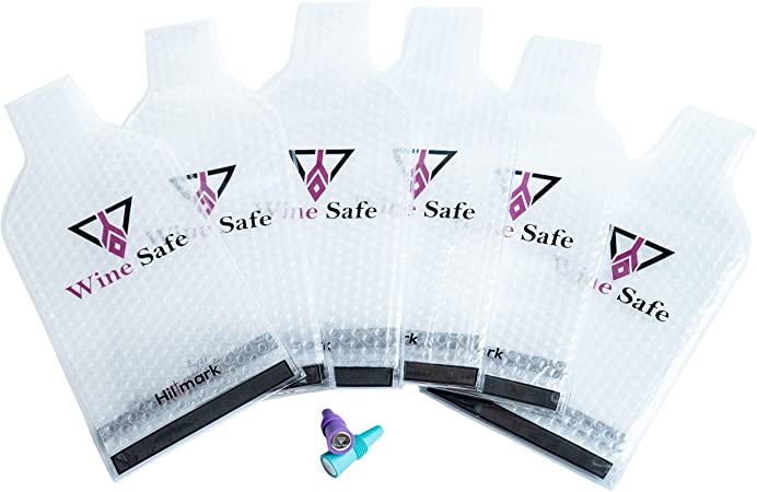 WineSafe Wine Travel Protector Set - 6 PACK Wine Bottle Protector for Luggage, Bubble Padding, and Wine Bottle Accessories. Checked Airplane Wine Bag for Travelers. Reusable, Recyclable Wine Sleeve