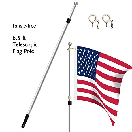 Becko 6.5ft Heavy Duty Aluminum Alloy Telescopic Adjustable Anti-winding Flag Pole - Silver