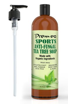Premeo Organic Antifungal Tea Tree Soap BIG 16 Oz Best Foot & Body Wash Away Athletes Foot, Ringworm, Nail Fungus, Jock Itch, Body Odor & Acne.