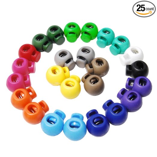 25pcs Mixed Color Cord Lock Round Ball Toggle Stopper Plastic FLS046(Mix-s)