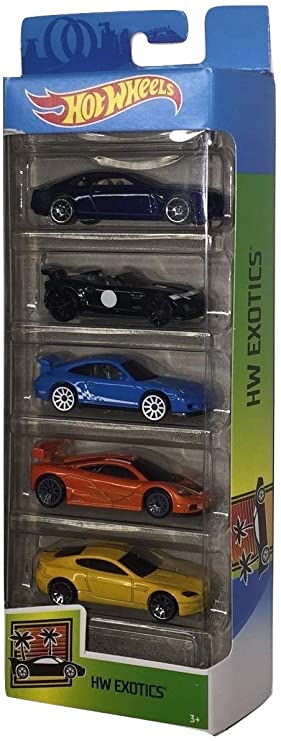 Hot Wheels 2020 HW Exotics 5-Pack (Cadillac Elmiraj, 2015 Jaguar F-Type Project 7, Porsche 911 GT3 RS, McLaren F1 GTR, Aston Martin V8 Vantage)