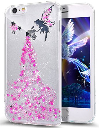 iPhone 6S Plus Case,iPhone 6 Plus Case,ikasus Crystal Clear Bling Glitter Sparkle Angel Girl Ultra Slim Flexible Frame Silicone Soft TPU Bumper Rubber Protective Case for iPhone 6S/6 Plus 5.5,Pink