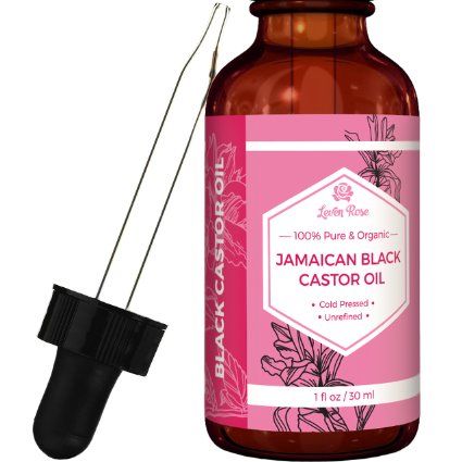 Leven Rose Jamaican Black Castor Oil - 100% Natural & Pure Organic Black Castor Seed Oil Serum for Hair, Hot Oil Treatment, and Skin Healing for Treating Eczema, Psoriasis, Acne, Burns - 1 Ounce (1 Oz) in Dark Amber Glass Bottle with Glass Dropper - Vegan Friendly - 100% Satisfaction Guarantee