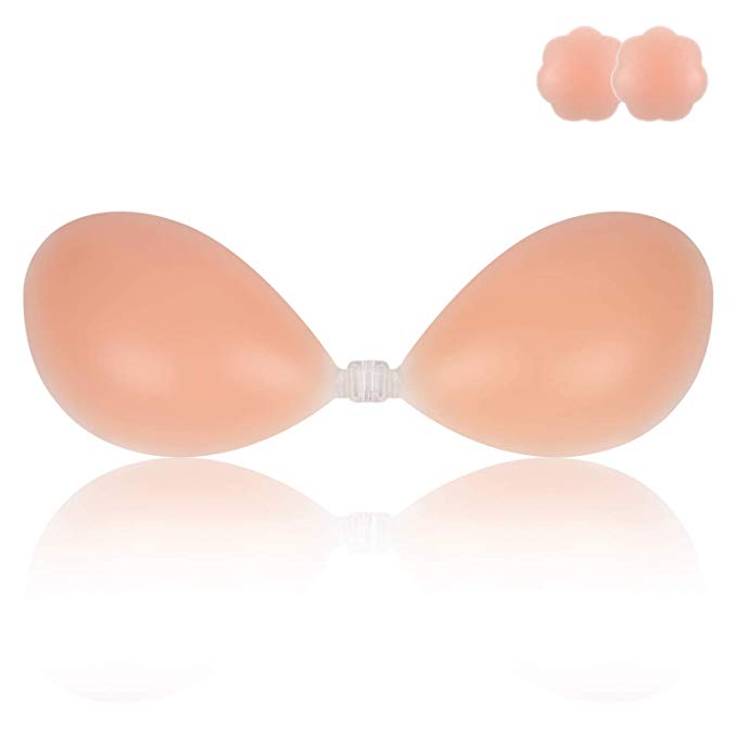 Niidor Adhesive Bra Strapless Sticky Invisible Push up Silicone Bra for Backless Dress with Nipple Covers Nude