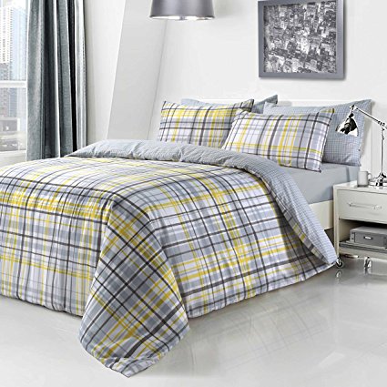 Yellow Check Duvet Reversible Quilt Comforter Cover   PillowCases King (3 Sizes Avaliable)