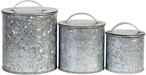 Farmhouse Kitchen Essential Galvanized Metal Storage Canister Jar, Food Safe - Set of 3 (76 oz, 48 oz, 26 oz)