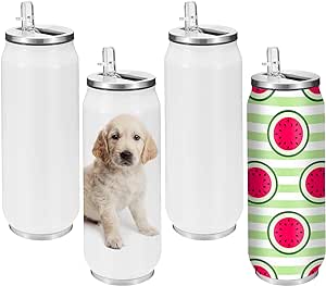 4 Pack Sublimation Blank Can Shaped with Straw Lids 16oz White Double Walled Vacuum Insulated Stainless Steel Water Bottle for Sublimation Print (4)