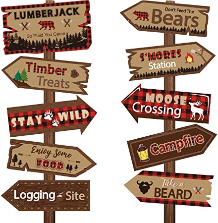 20 Pieces Lumberjack Party Directional Welcome Signs Door Cutouts Camping Winter Birthday Party Favor Ideas Decoration Supplies