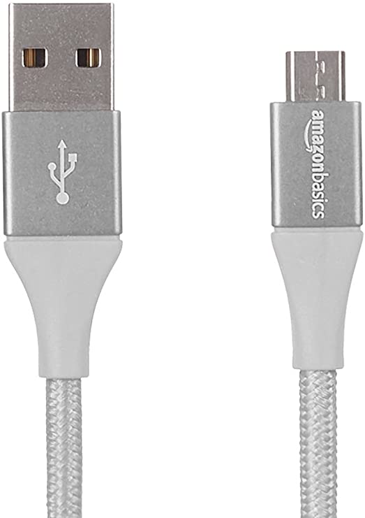 AmazonBasics Double Braided Nylon USB 2.0 A to Micro B Charger Cable | 10 Feet, Silver