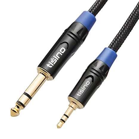 TISINO 1/8 to 1/4 Stereo Cable, Nylon Braid Heavy Duty 3.5mm Mini Jack to Jack TRS Stereo Audio Interconnect Path Cord Lead - 6ft