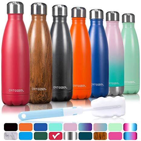 arteesol Water Bottle, Stainless Steel Insulated Water Bottles Double Walled Vacuum Flask, BPA Free Leak-Proof Slim Mouth Drink Flask-Keep Cold and Hot- 500/750/1000 ml Portable Sport Bottle