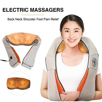 Shiatsu Back & Shoulder and Neck Massager with Heat-KUPPET 3D Deep Kneading Massage for Neck, Back, Shoulder, Legs and Foot, Use at Home, Car, Office, White&Orange（XB-8082）