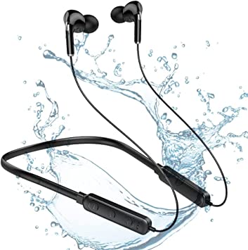 Deep Bass Wireless Earbuds, in-Ear Bluetooth Earphones with Noise Cancelling Microphone, Lightweight Neckband Headset, Volume Control, IPX7 Waterproof Sweat Resistant Headphones, 10 Hours Playtime