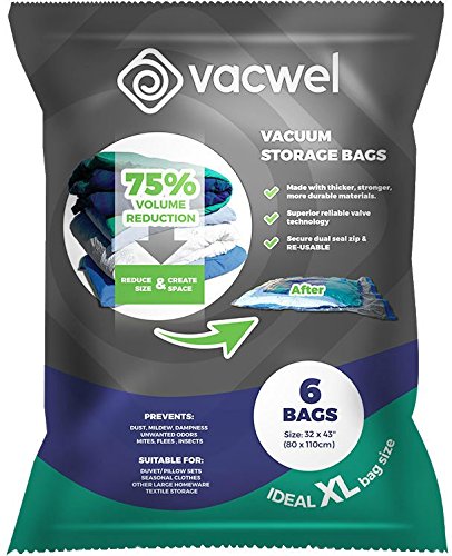 Vacuum Storage Bags EXTRA STRONG Best Space Saver Compression Sealer Bag for Packing Clothes Duvets and Easy Travel Made X Large  Quality Sealed By Vacwel Store More with this Jumbo 6 Pack Now