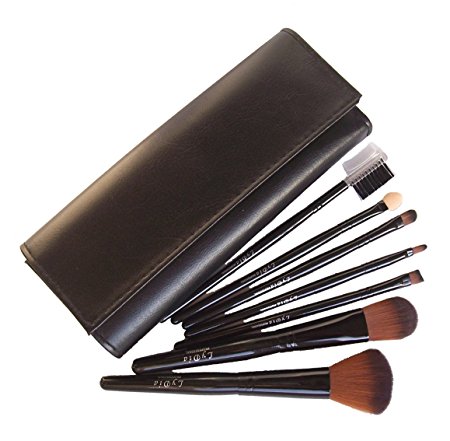 LyDia professional 7 pieces black face powder/foundation/concealer/eye shadow/angled makeup brush set with black case