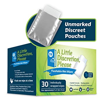 A Little Discretion, Please | Individually Wrapped Flushable Wipes For Adults in Discreet Unmarked Packaging | Unscented, Septic and Sewer Safe | Travel Wipes, Individual Wipes Biodegradable (30 Ct.)