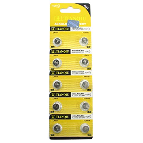 10 Tianqiu AG3 / LR41 / 192/392 Button Cell 1.5V Battery Long Shelf Life 0% Mercury (Expire Date Marked)