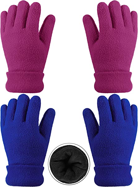 Cooraby 2 Pairs Winter Kids Fleece Gloves Warm Lined Thick Mittens Cold Weather Gloves