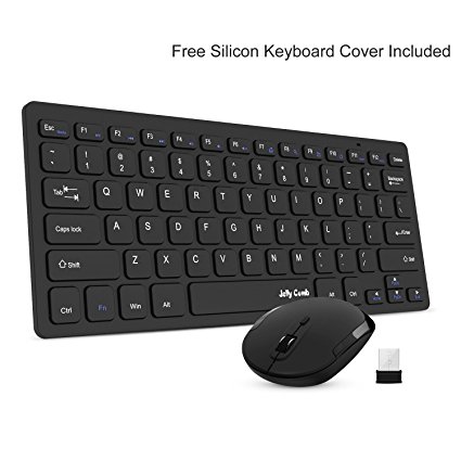 Wireless keyboard and Mouse, Jelly Comb 2.4G Slim Compact Small Keyboard and Mouse Combo for Windows, Laptop, PC, Notebook (Black)