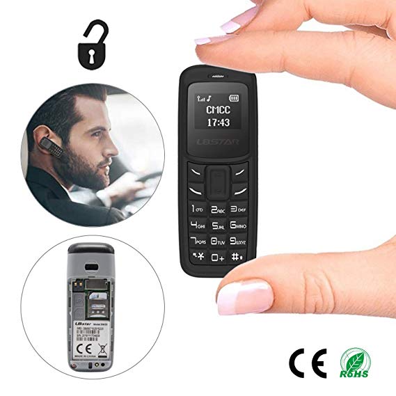 Unlocked Bluetooth Mini Mobile Phones-BM30 GSM Bluetooth Handset Phone Earphone Dialer Support Nano SIM Card 0.66inch(Black)