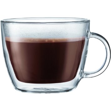 Bodum Bistro Double-Walled Transparent 15 Ounce Cafe Latte Mug, Set of 4