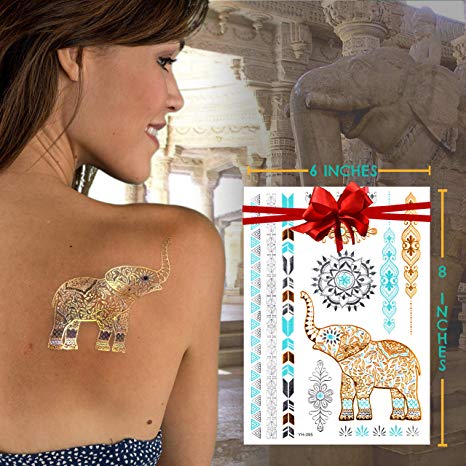 Metallic Temporary Tattoos for Women – 6 Sheets of Premium, Long-Lasting Silver & Gold Fake Tattoos & Multicolor Jewelry Tattoos with Hindu Motif – Easy to Apply & Remove!