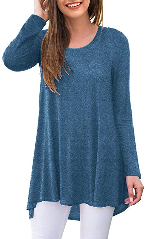 AWULIFFAN Women's Casual Long Sleeve Round Neck Loose Tunic T Shirt Blouse Tops