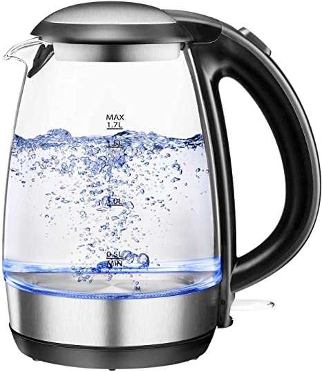 Electric Kettle 1.7L, NOVETE 1500W Glass Electric Tea Kettle, BPA-Free & 304 Stainless Steel Hot Water Kettle with LED Indicator Light, Auto Shut-Off & Boil-Dry Protection, Fast Boiling Kettle