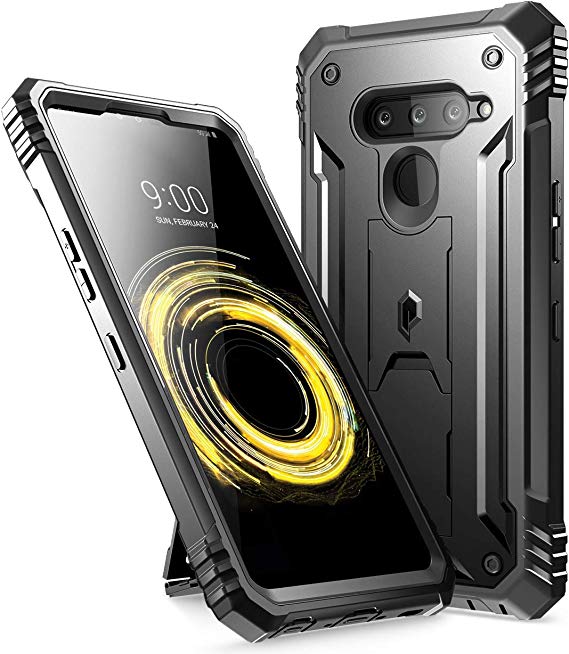 LG V50 ThinQ Rugged Case with Kickstand, Poetic Full-Body Dual-Layer Shockproof Protective Cover, Built-in-Screen Protector, Revolution Series, for LG V50 ThinQ 5G (2019), Black