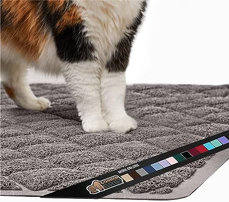 Gorilla Grip Thick Cat Litter Trapping Mat, 47x35, Less Waste, Traps Mess from Box for Cleaner Floors, Stays in Place for Cats, Soft on Kitty Paws, Easy Clean, Jumbo Size, Durable Backing, Gray