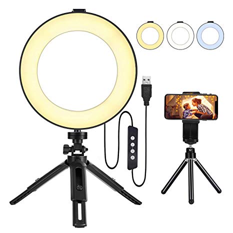 BESTOPE 8" Selfie Ring Light with Mirror Tripod Stand & Cellphone Holder Remote Control, 3 Light Modes and 10 Brightness Levels,LED Ringlight for YouTube Video/Live Stream for iPhone/Android