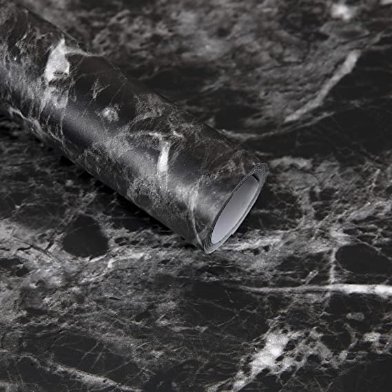 Black Marble Paper 24" x 118" Granite Wallpaper Peel and Stick Countertop Contact Paper Self Adhesive Waterproof Thickening for Kitchen Bathroom and Furniture