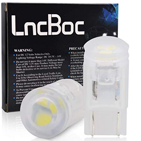 LncBoc T10 W5W LED Bulbs Wedge 3-SMD 2835 LED 501 194 168 Car Interior Exterior Dome Number Plate Light Replacement Bulbs White 12v Pack of 2