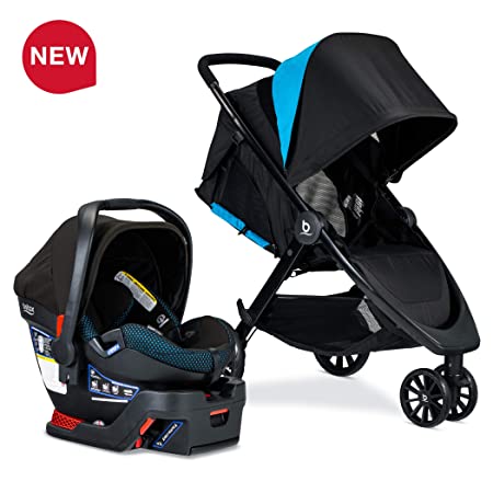 Britax B-Lively Travel System with B-Safe Ultra Infant Car Seat, Cool Flow Teal | 2 Layer Impact Protection, One Hand Fold, XL Storage, Ventilated Canopy, Easy to Maneuver