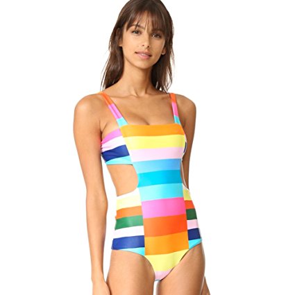 W&lx Conjoined Swimsuit, Rainbow Crash Conjoined Swimsuit Sling Bikini Lady Swimwear