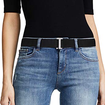 No Show Women Stretch Belt Invisible Elastic Web Strap Belt with Flat Buckle for Jeans Pants Dresses.