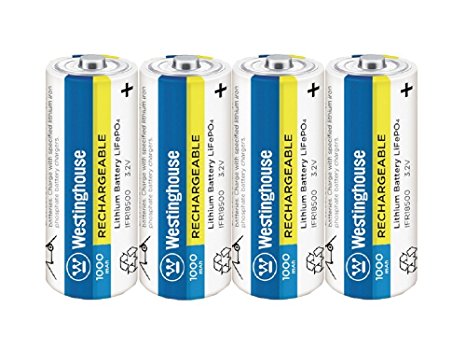 Westinghouse Battery IFR 18500 3.2v 1000 mAh Lithium Iron Phosphate LiFePO4 Solar Rechargeable Batteries Outdoor Garden Light Pack of 4