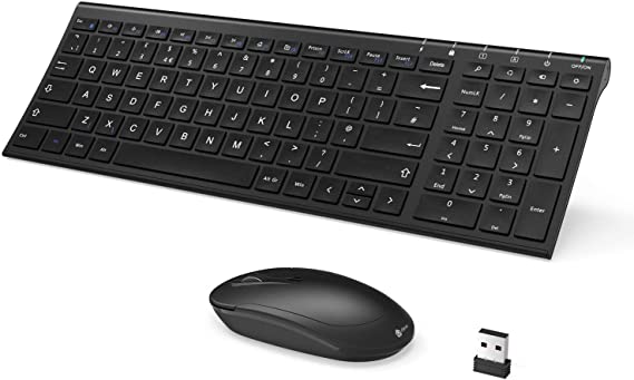 iClever Wireless Keyboard and Mouse, 2.4G Portable Wireless Keyboard Mouse, 90-Hour Battery Life Ergonomic Design Full Size Stable Connection Adjustable DPI - Black