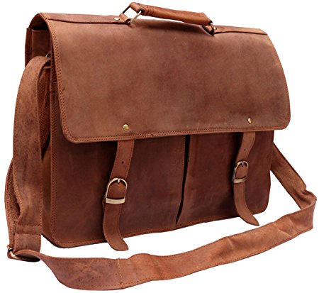 Feather Feel 16" Vintage Buffalo Leather Messenger Satchel Laptop Briefcase Men's Bag Crazy Vintage Leather Messenger Briefcase Bag Oil Pull Up