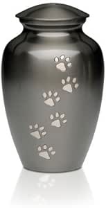 Pet Urn - Ottillie Paws Legacy Memorial Pet Cremation Urns for Dogs and Cats Ashes Hand Carved Brass Memory Keepsake Urn (Slate, Horizontal Pewter Paws, Small)