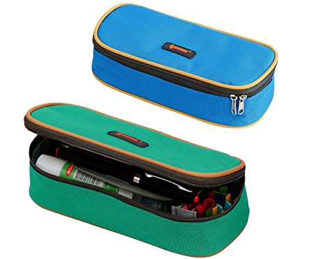 2 Pack(Blue Green Colors)Pencil Holder,Ipow Big Capacity Multifunction Canvas Pencil Case Bag Storage Organizer With Double Zipper For Students Stationery ¡­