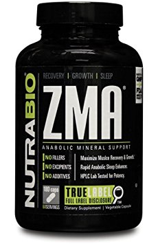 NutraBio ZMA - 180 Vegetable Caps - Nighttime Muscle Recovery Supplement
